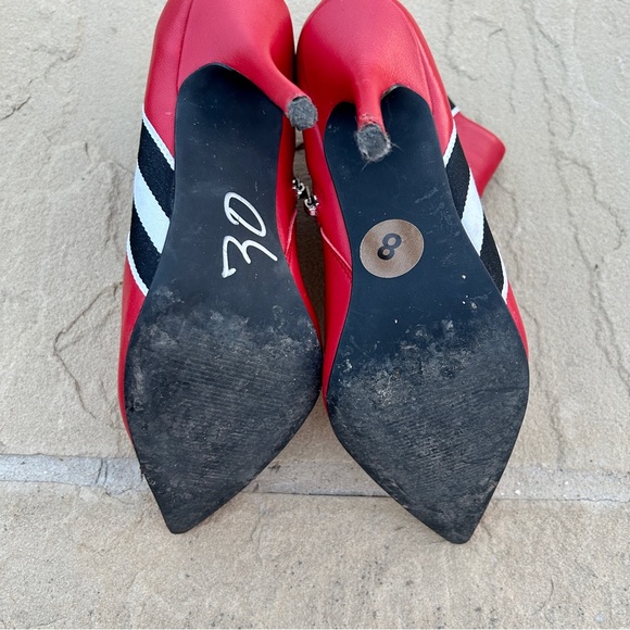 Steve Madden Red Ankle Boots with Black and White Stripes - Picture 9 of 14
